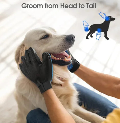 Pet Grooming Gloves for Cats and Dogs with Brush