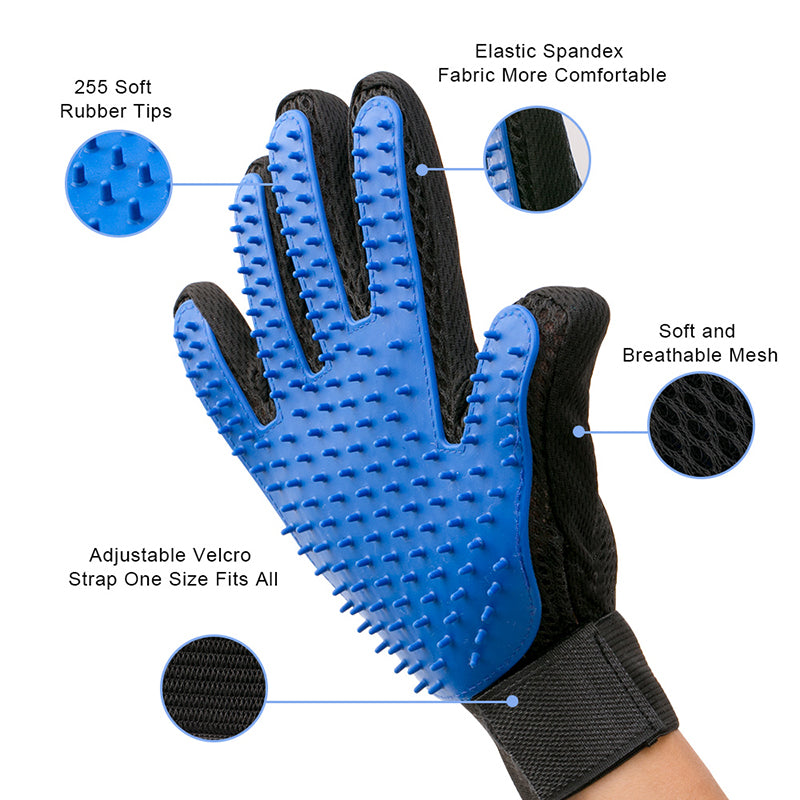 Pet Grooming Gloves for Cats and Dogs with Brush