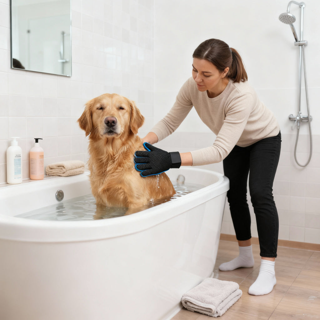 Pet Grooming Gloves for Cats and Dogs with Brush