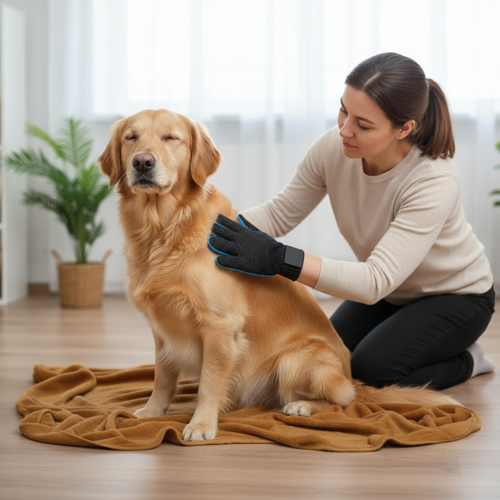 Pet Grooming Gloves for Cats and Dogs with Brush
